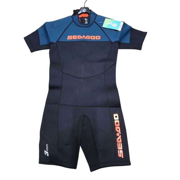 Sea-Doo 3 mm Escape Shorty Wetsuit mens Large Navy Blue Marine Surfing Swimming - Picture 9 of 16